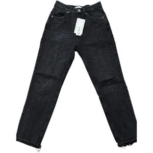Women's Black Distressed Mom Jeans Zara